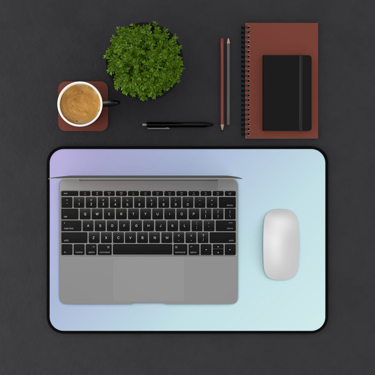 The Butterfly Effect Pastel Gradient Desk Mat with Delicate Butterfly & Flower Sketch