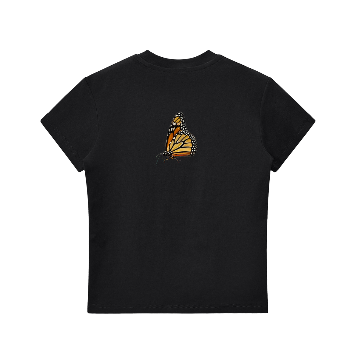 Brown t-shirt with graphic design and text on a white background