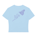 butterfly,effect,shirt,tshirt,performance,crop,top,women,apparel,clothes,summer,light,colors,flowers,roses,minimalist,blue,white,purple