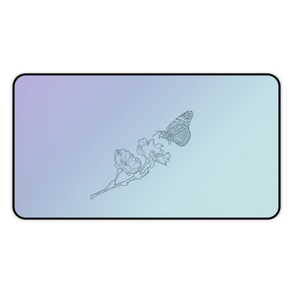 The Butterfly Effect Pastel Gradient Desk Mat with Delicate Butterfly & Flower Sketch