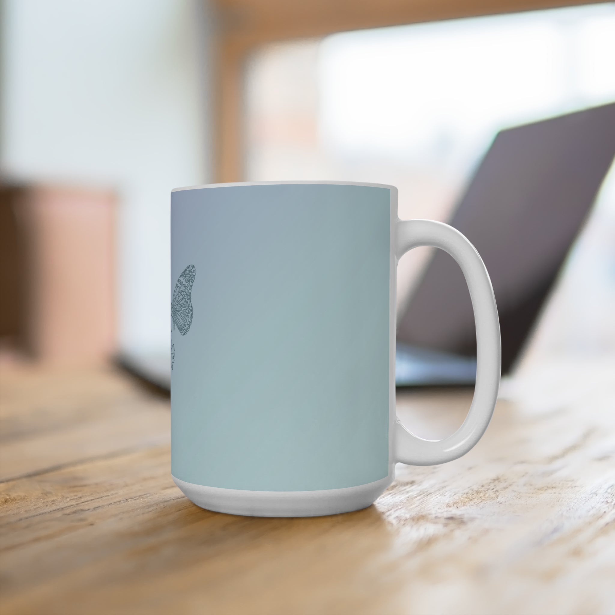 The Butterfly Effect Ceramic Mug — 15oz Gradient Floral Nature Coffee Cup