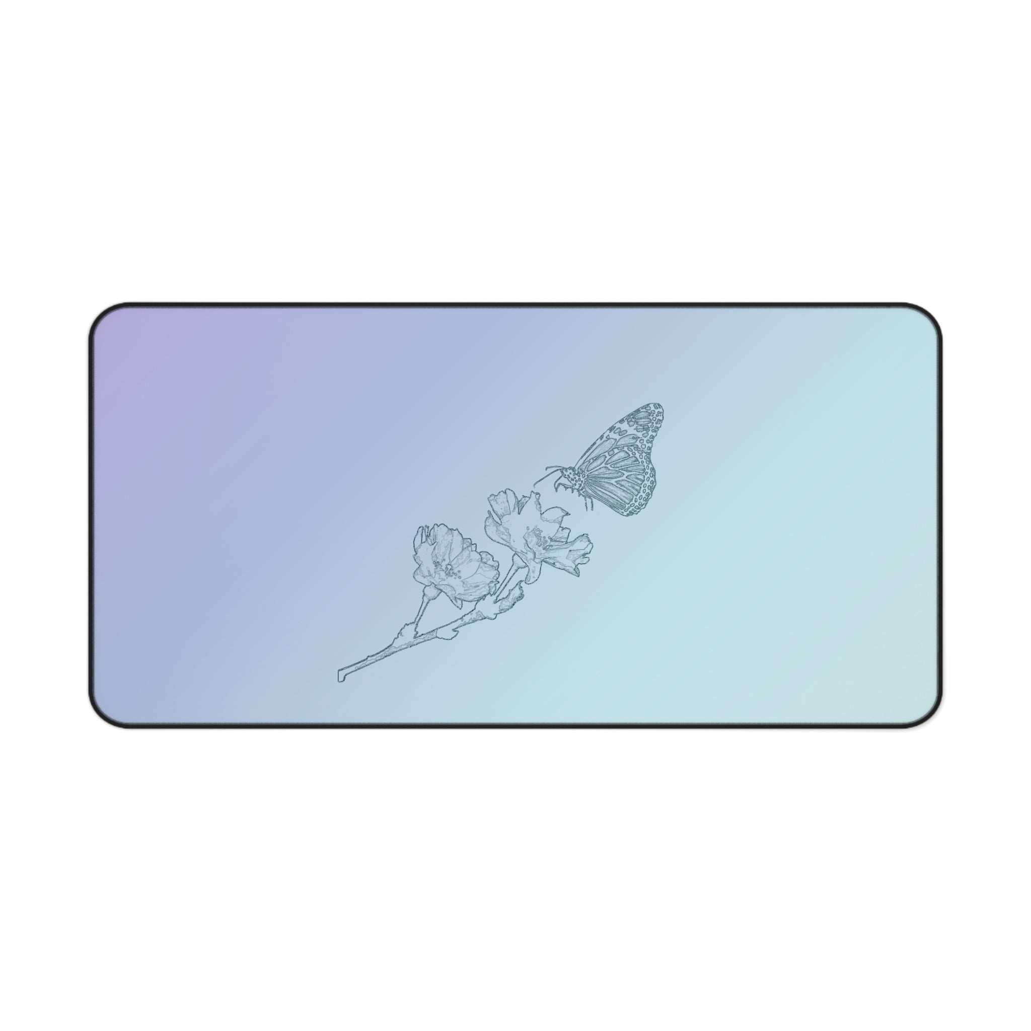 The Butterfly Effect Pastel Gradient Desk Mat with Delicate Butterfly & Flower Sketch