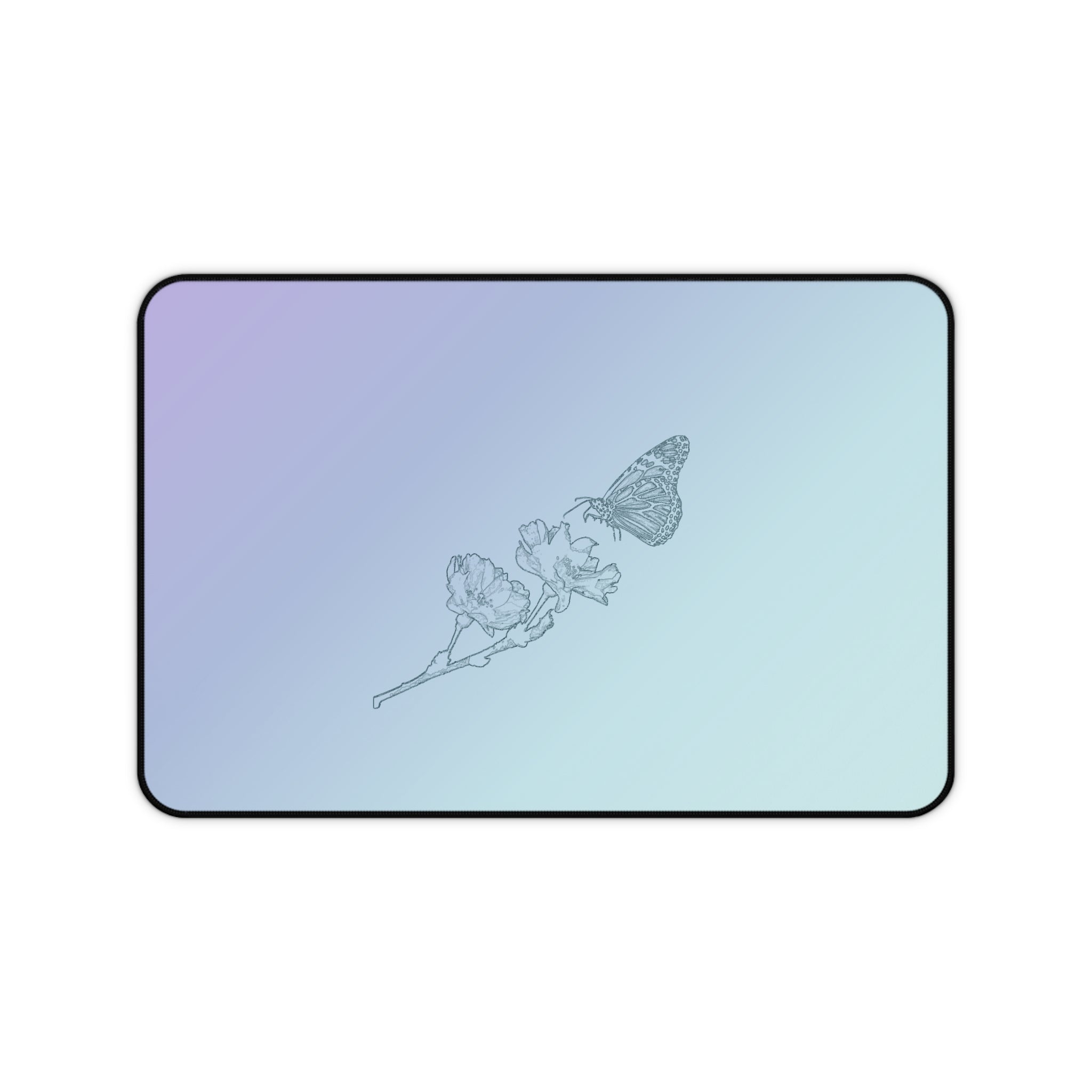 The Butterfly Effect Pastel Gradient Desk Mat with Delicate Butterfly & Flower Sketch
