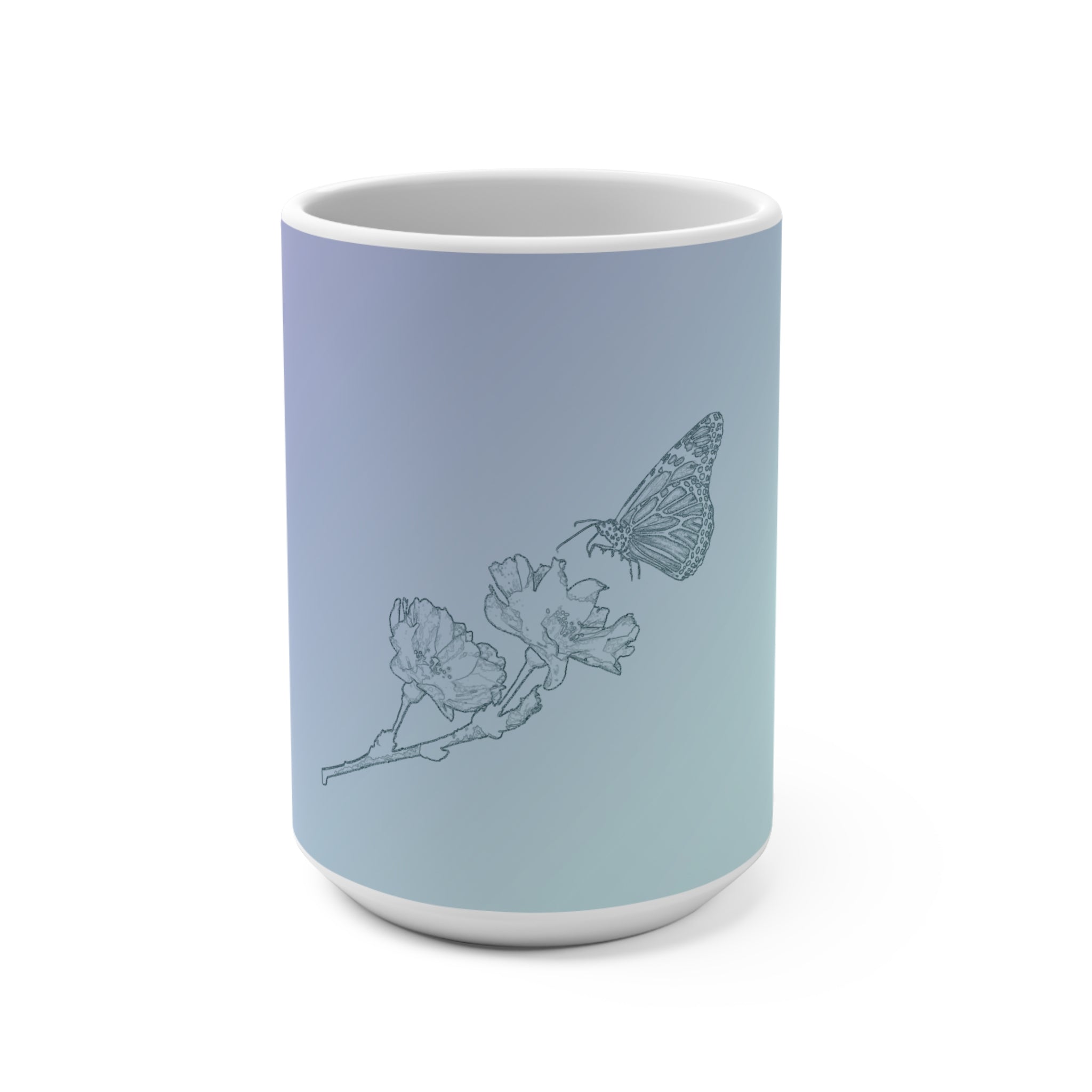 The Butterfly Effect Ceramic Mug — 15oz Gradient Floral Nature Coffee Cup