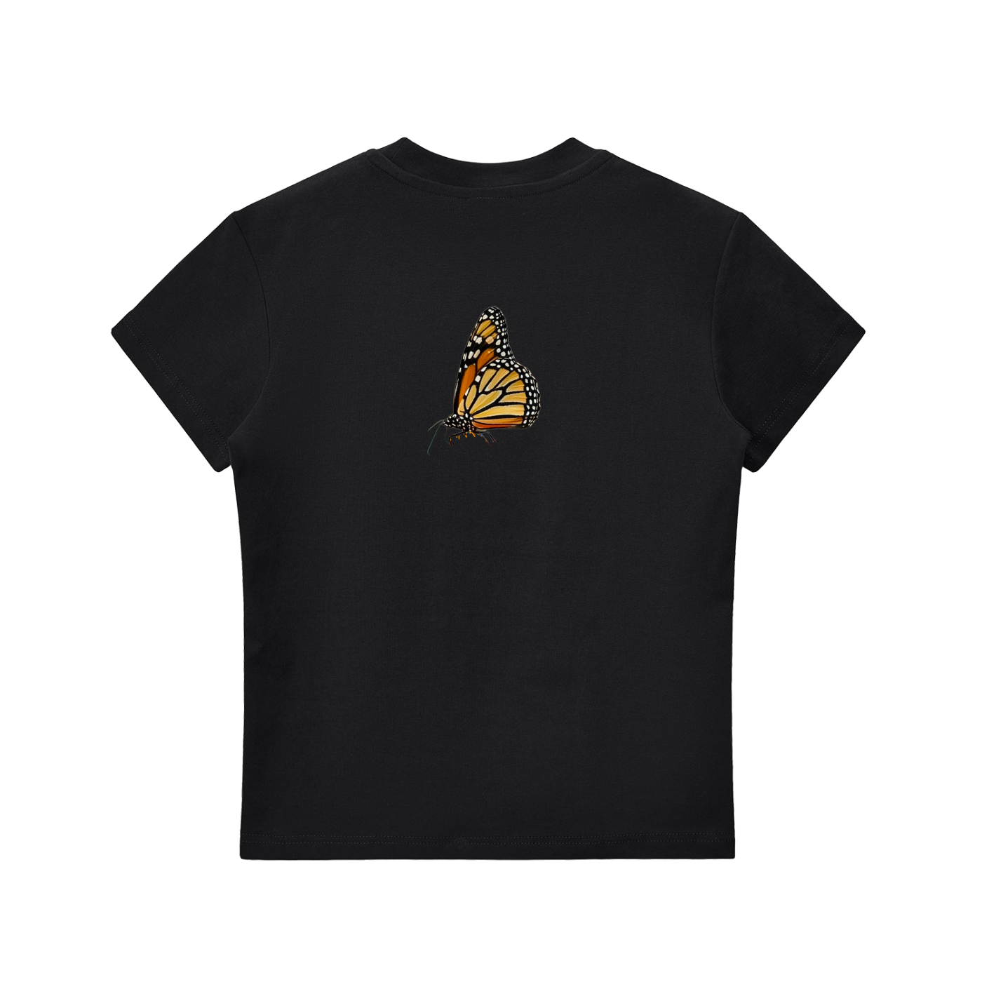 Brown t-shirt with graphic design and text on a white background