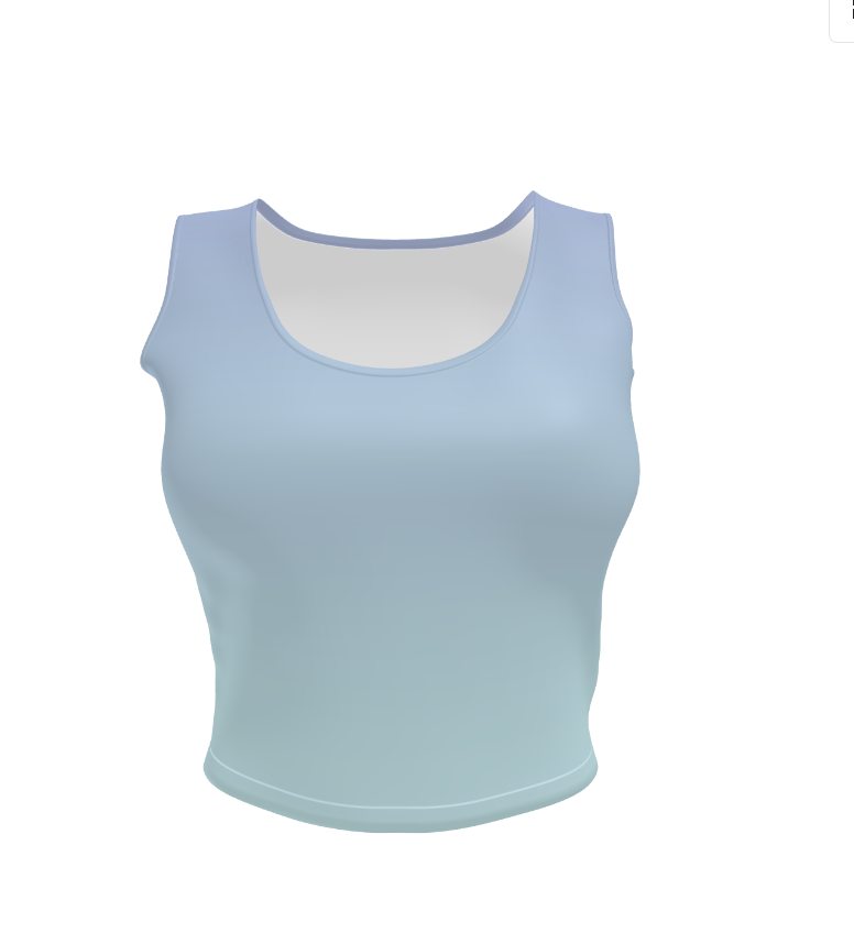 A sleeveless scoop-neck crop top in a light pastel blue color, shown against a plain white background.