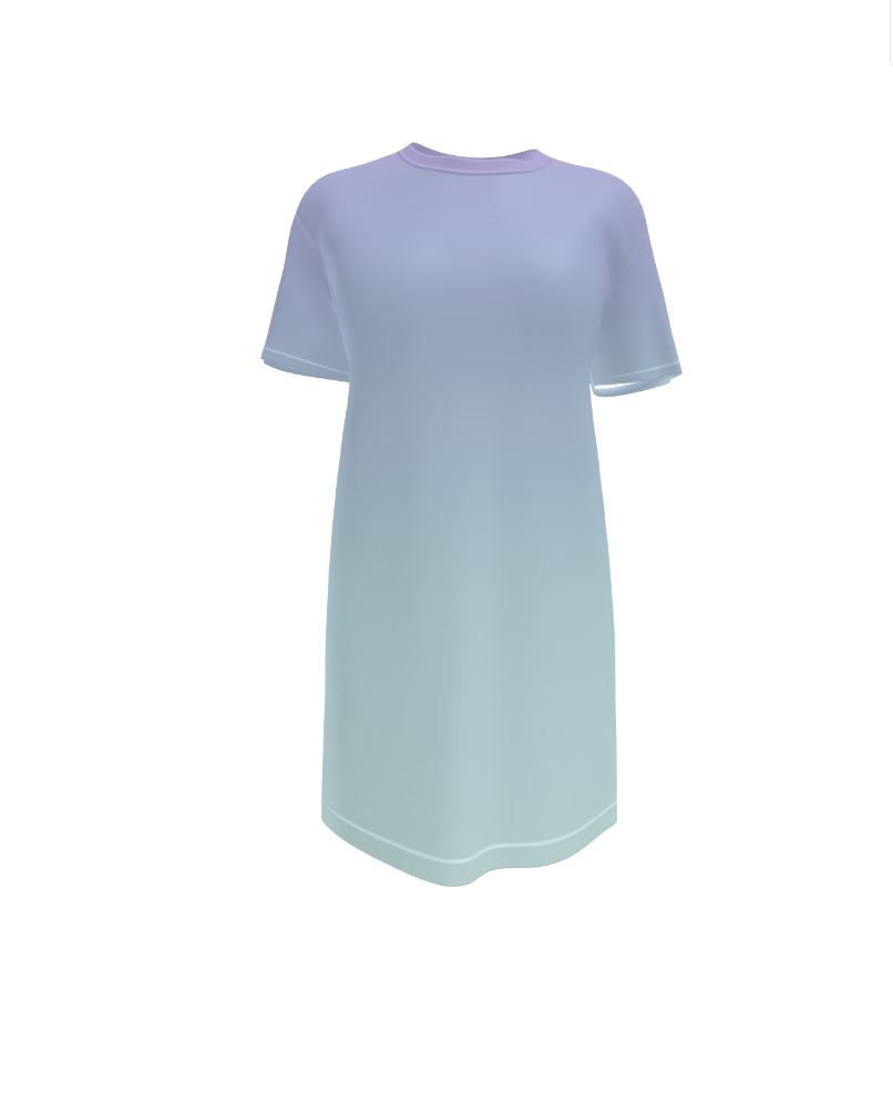 A short-sleeve crewneck t-shirt dress with a smooth color gradient transitioning from light lavender purple at the top to a soft mint green at the bottom, shown against a plain white background.