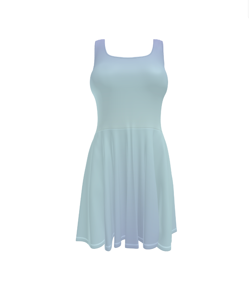 A sleeveless scoop-neck dress with a fitted bodice and flared skirt, shown in a very pale icy blue color on a plain white background.