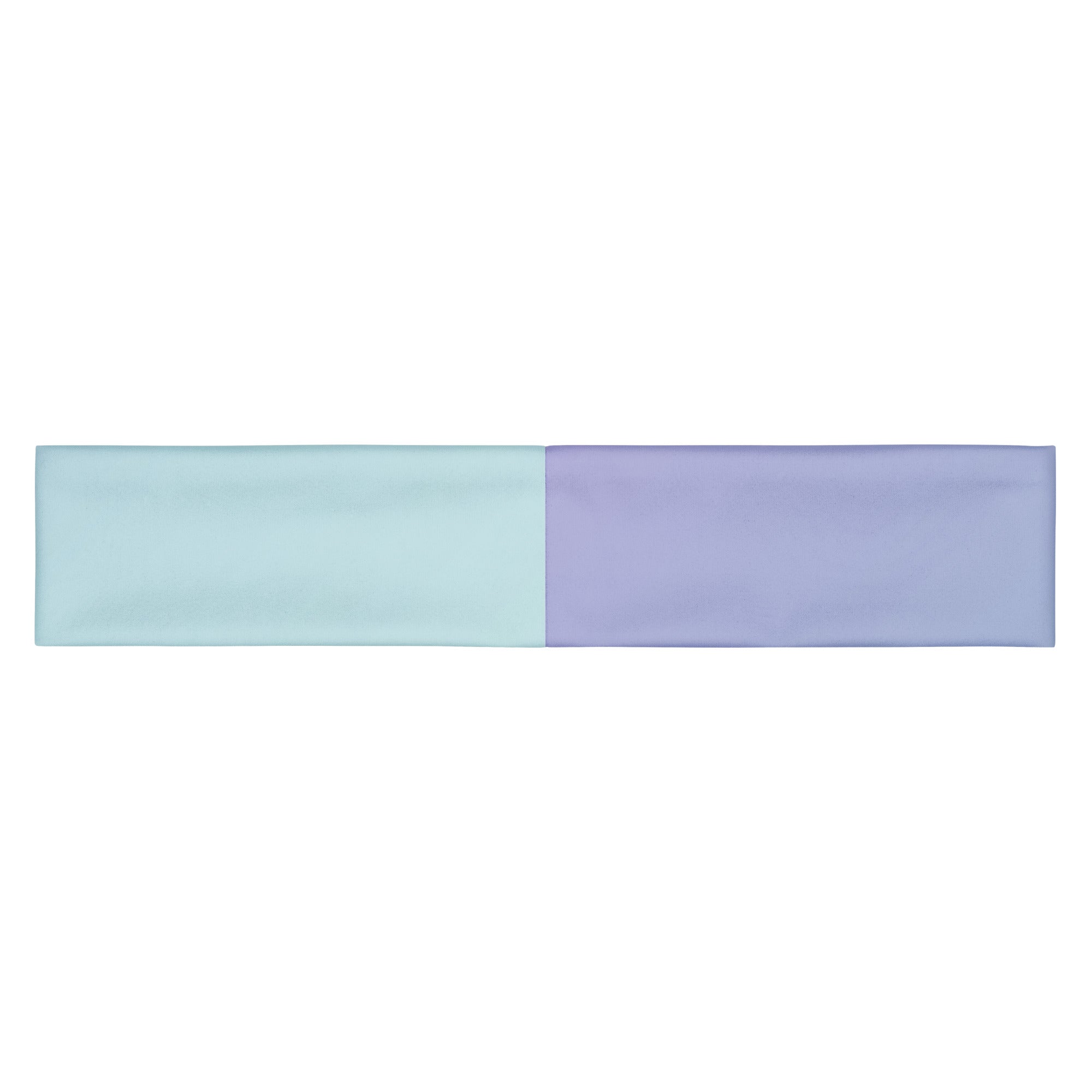 A long rectangular fabric accessory, likely a headband or bandana, shown flat against a white background. The fabric is divided vertically into two solid color blocks: a light mint green on the left and a soft lavender purple on the right.