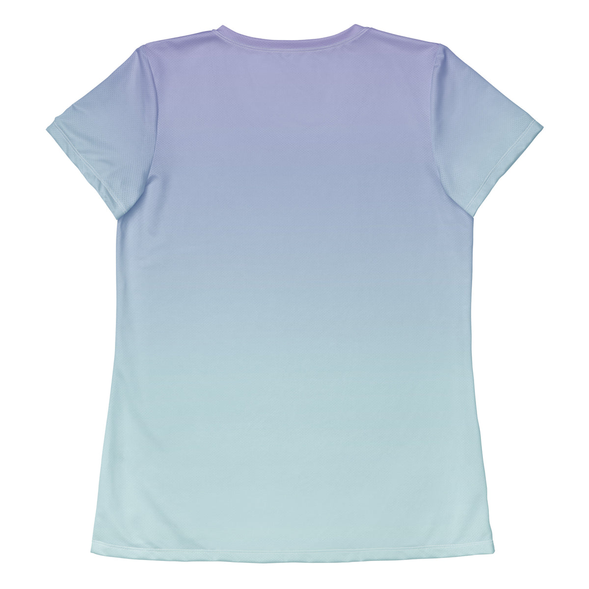 A short-sleeve crewneck t-shirt shown from the back, featuring a smooth vertical gradient transitioning from light lavender purple at the top to a soft mint green at the bottom, displayed on a solid white background.