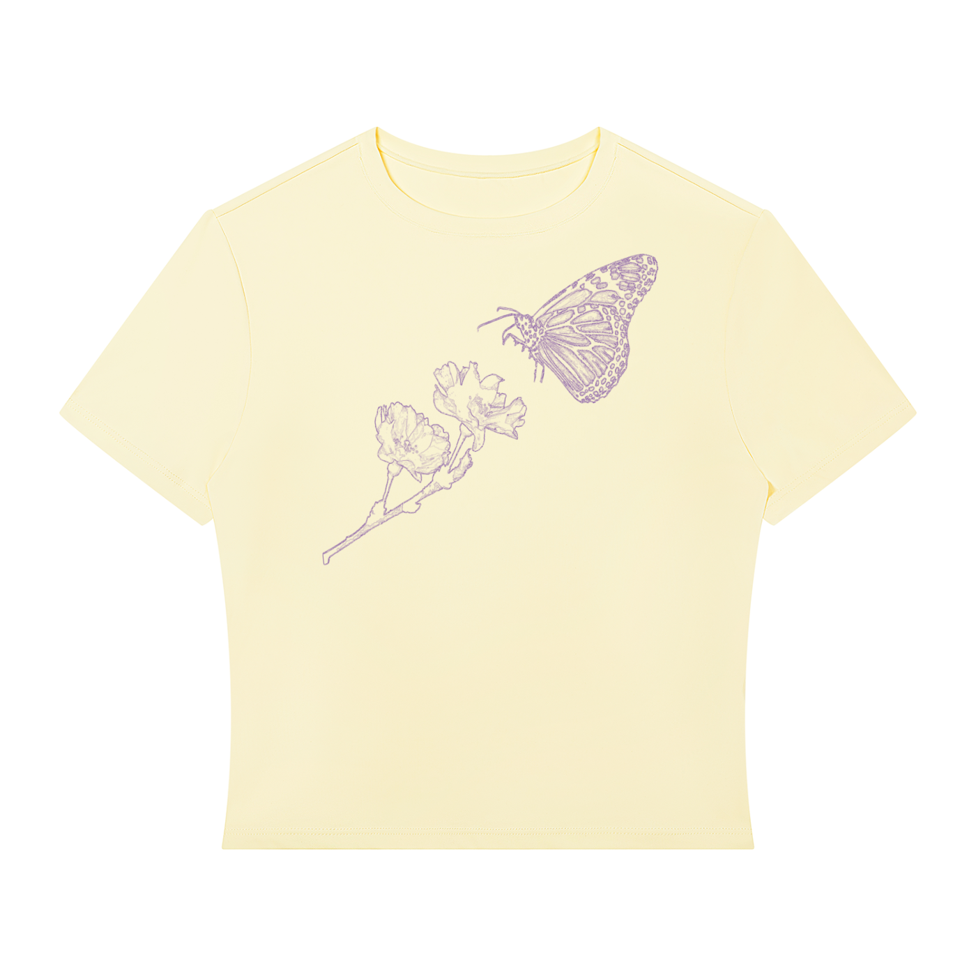 butterfly,effect,shirt,tshirt,performance,crop,top,women,apparel,clothes,summer,light,colors,flowers,roses,minimalist,blue,white,purple