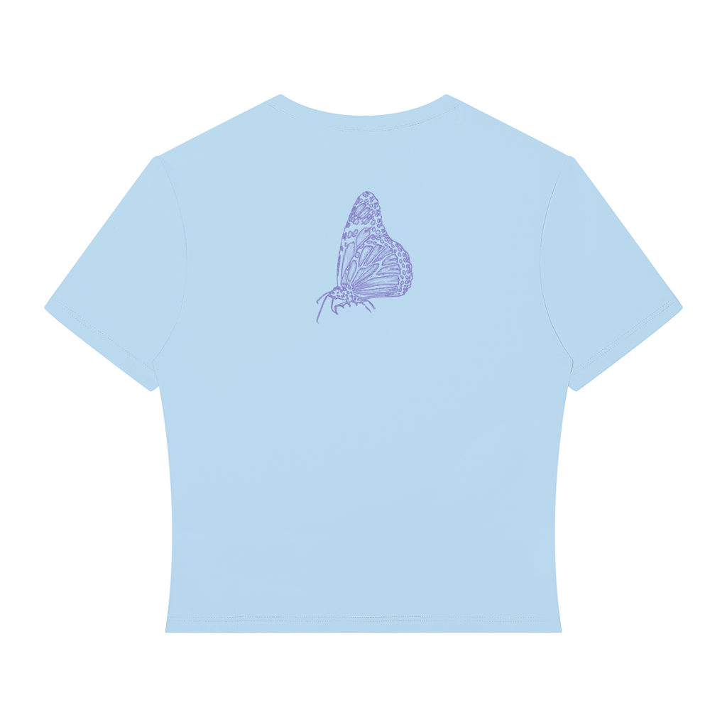 butterfly,effect,shirt,tshirt,performance,crop,top,women,apparel,clothes,summer,light,colors,flowers,roses,minimalist,blue,white,purple